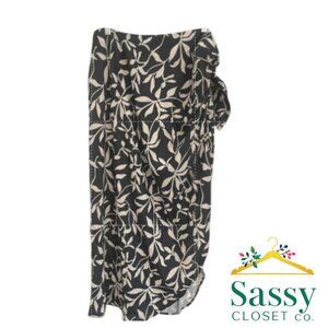 Cupshe Black White Leaf Print Swim Midi Sarong Coverup Tie Waist L NWOT